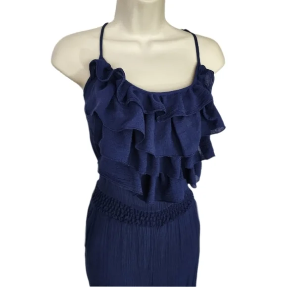 Toxik3 Jumpsuit Ruffled Tiered Bodice Sleeveless Blue Size L - Picture 3 of 8